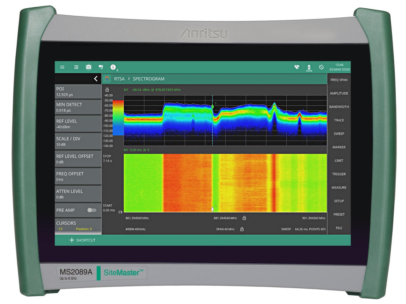 Analyseur Anritsu Field Master MS2089A avec spectrogramme